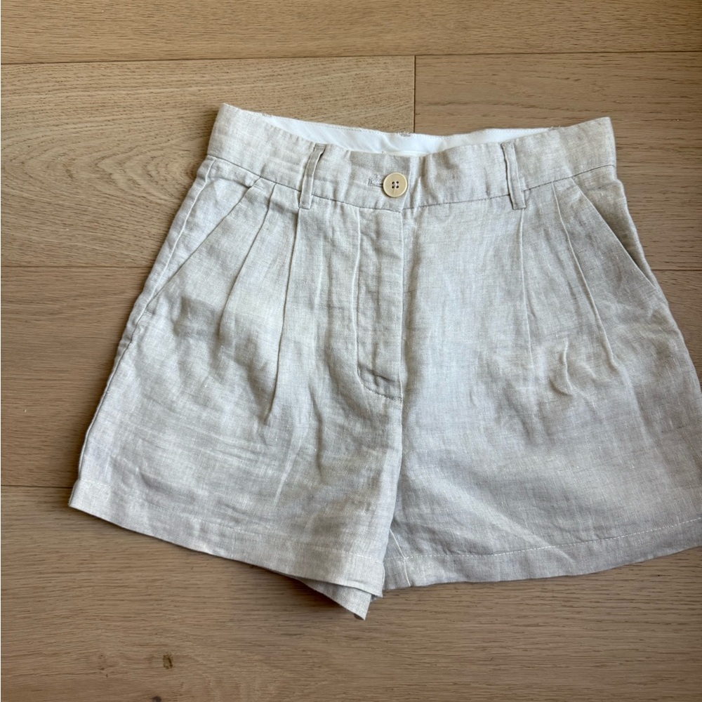 Wilfred Aritzia Tan Oatmeal Shorts High-Waisted Linen